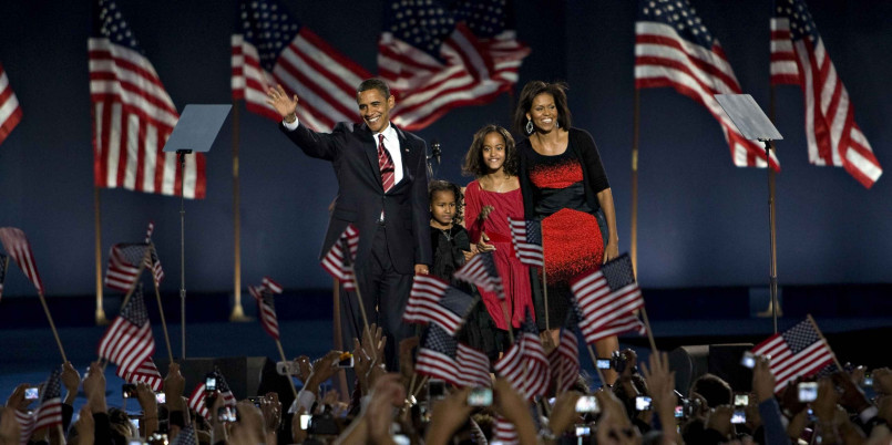 Barack obama 2008 election victory speech Barack Obama delivering his election victory speech in Chicago's Grant Park in 2008