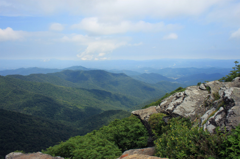Blue ridge parkway family hiking trail Family hiking on trail off Blue Ridge Parkway with mountain views