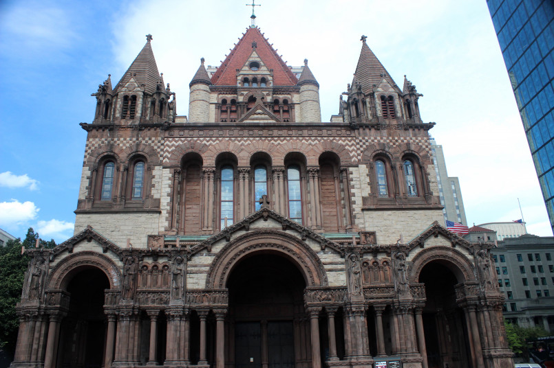 Boston Copley Square Trinity Church Boston's Copley Square with Trinity Church and modern John Hancock Tower
