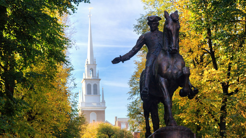 Boston Freedom Trail Paul Revere statue The Freedom Trail in Boston with the Paul Revere statue and Old North Church in the background
