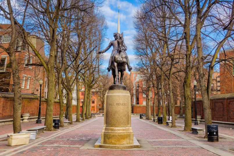 Boston Massachusetts Freedom Trail historic sites The historic Faneuil Hall marketplace in Boston with cobblestone streets and colonial-era buildings
