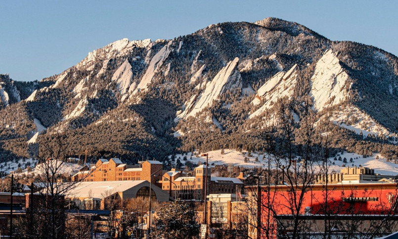 Boulder's Flatiron mountains with the city nestled at their base