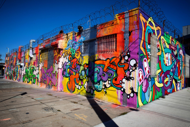 Bushwick collective brooklyn street art Colorful murals along buildings in Brooklyn's Bushwick neighborhood