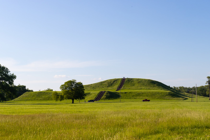 Cahokia Mounds Monks Mound Illinois The massive Monks Mound at Cahokia Mounds State Historic Site, the largest prehistoric earthwork in the Americas