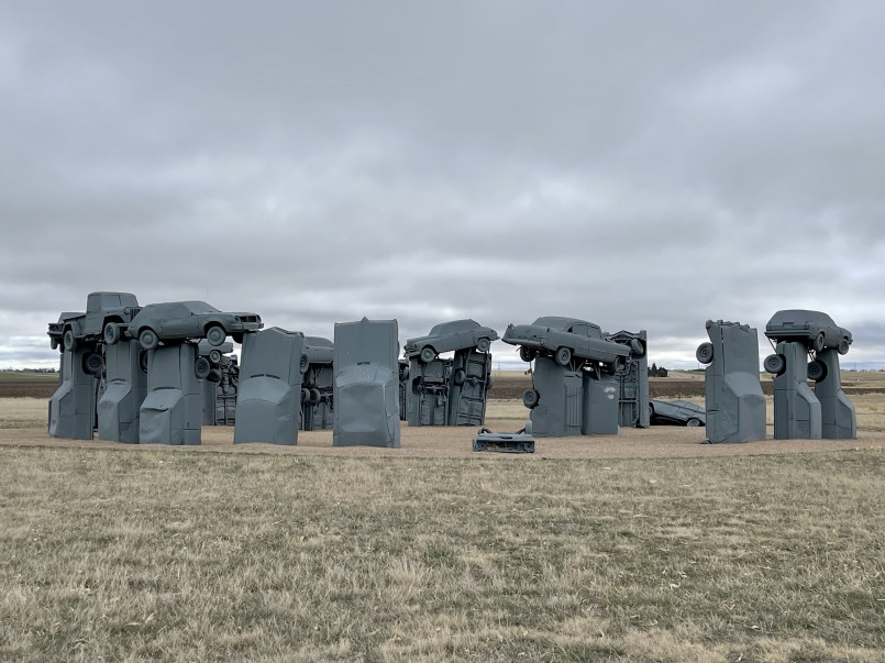 Cars arranged in a circle mimicking Stonehenge at Carhenge in Alliance, Nebraska