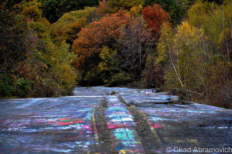 Steam rising from cracks in the ground in the mostly abandoned town of Centralia, Pennsylvania