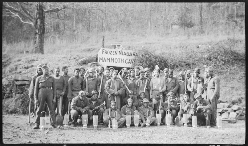 CCC workers constructing stone walls and trails in a national park during the 1930s