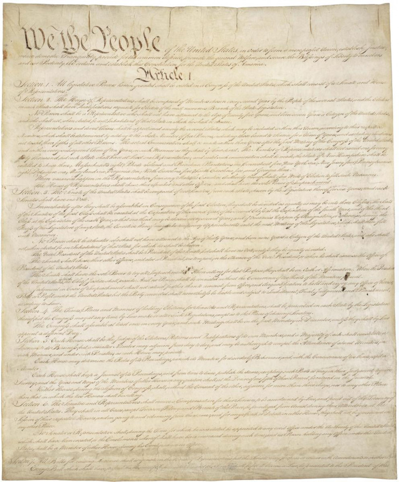 Original U.S. Constitution document District Clause Close-up of Article I, Section 8, Clause 17 of the U.S. Constitution showing the District Clause