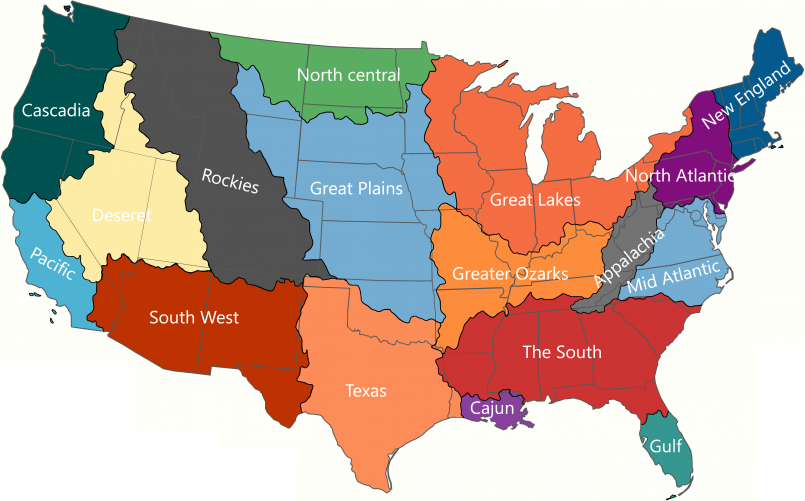 Comparison of the relative sizes and shapes of various U.S. state panhandles