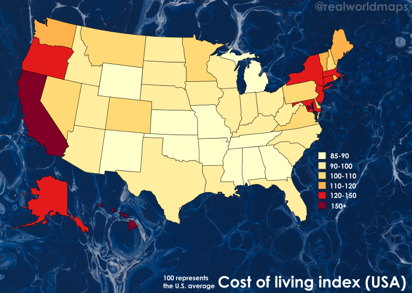 Cost of living comparison chart united states Colorful chart comparing living expenses across different US states