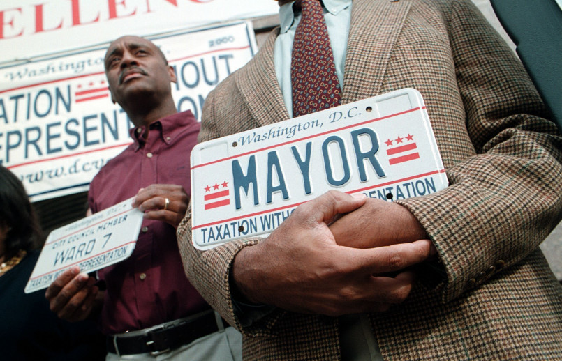 Washington D.C. license plate showing 'Taxation Without Representation' motto