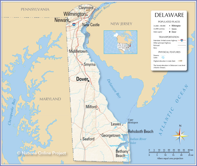 Delaware's curved northern boundary forming partial circle