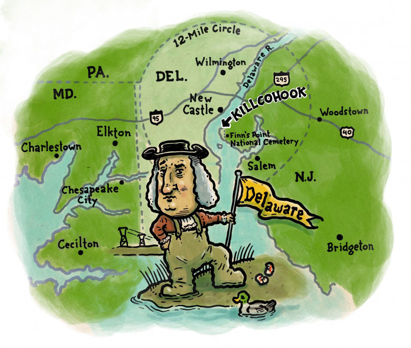 Delaware Twelve Mile Circle map Map showing the unusual circular boundary between Delaware and Pennsylvania
