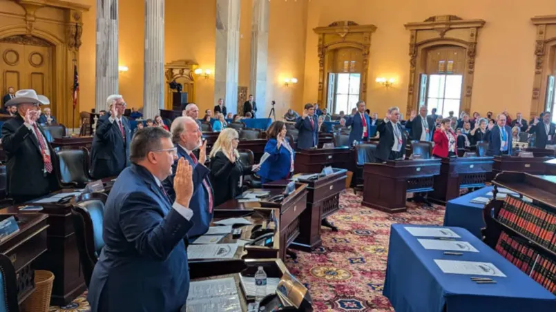 Electors meeting at a state capitol to cast their official electoral votes