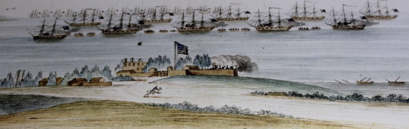 Fort McHenry bombardment 1814 Illustration of British ships bombarding Fort McHenry during the Battle of Baltimore