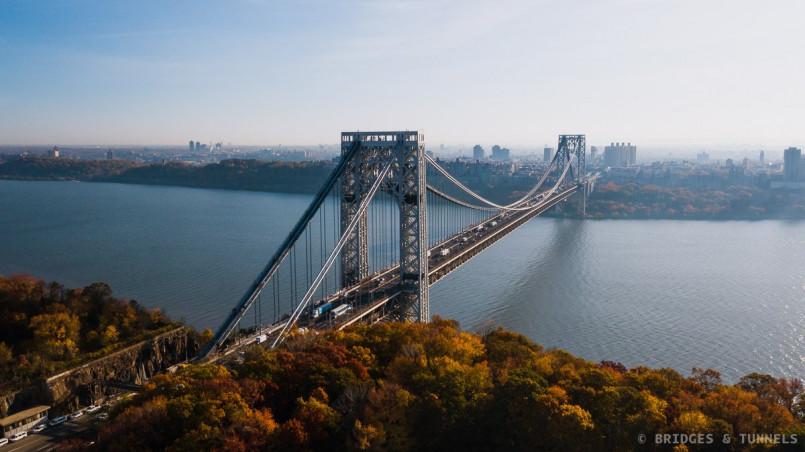 George Washington Bridge spanning the Hudson River with Manhattan skyline