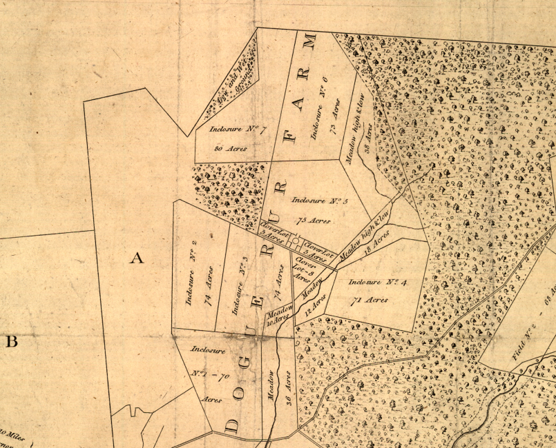 Historical illustration of George Washington surveying the future site of Washington D.C.