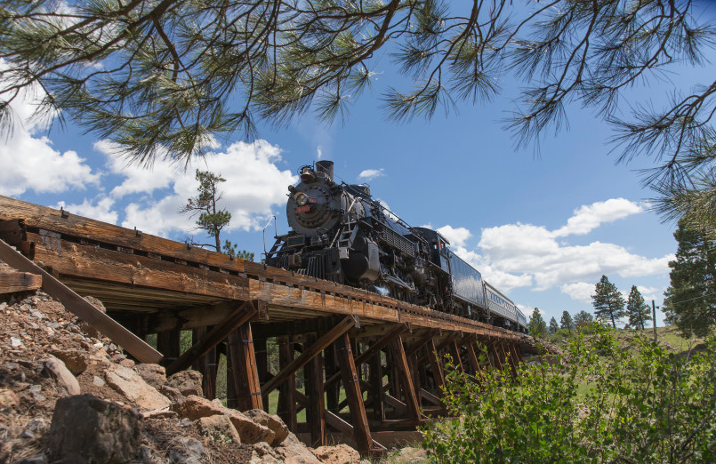 Grand canyon railway vintage train Vintage steam locomotive at Grand Canyon Railway station