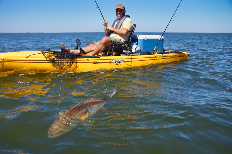 Anglers fishing from beach with fishing rods at Grand Isle