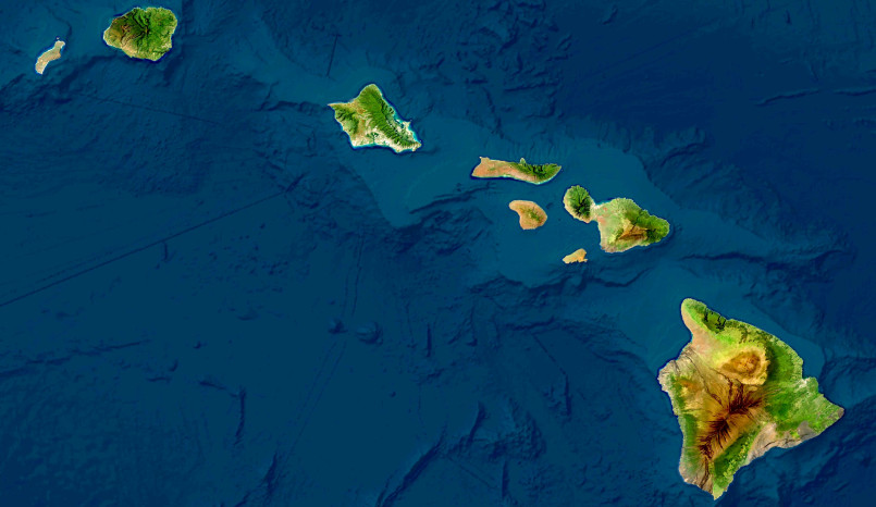 Map showing Hawaii's isolation in the middle of the Pacific Ocean