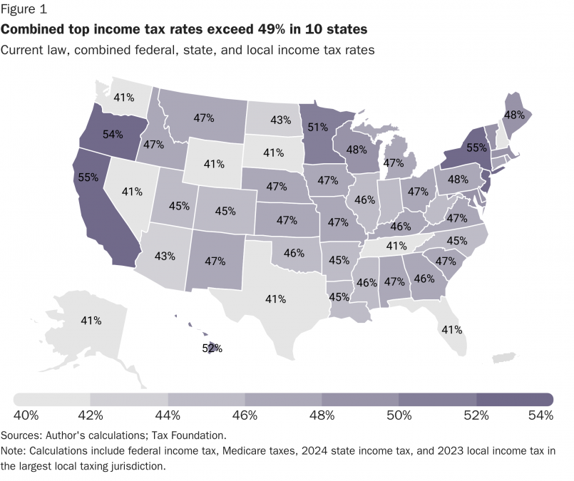 Highest income tax rates by state Chart showing top marginal income tax rates across states