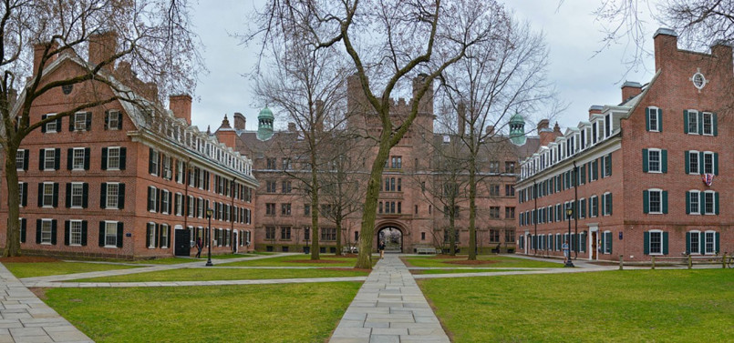 Historic buildings and courtyard at Yale University's Old Campus