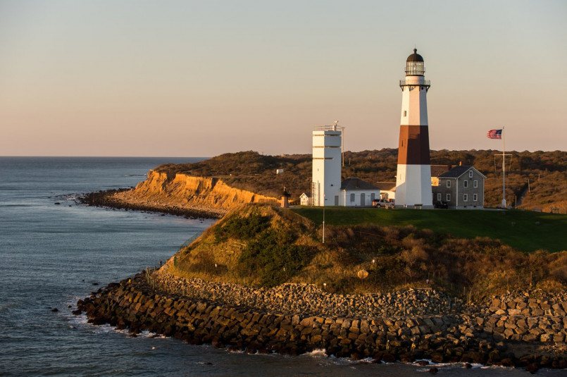 Historic Montauk Lighthouse at the eastern tip of Long Island during sunset