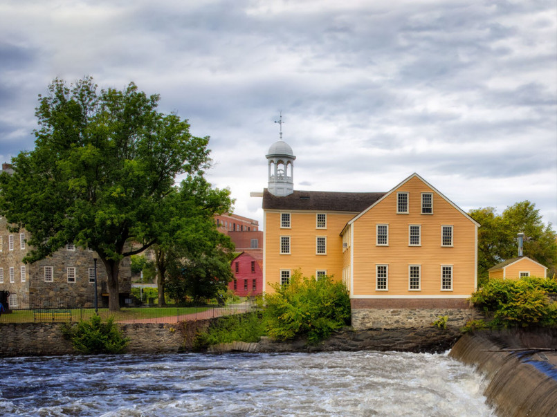 Historic Slater Mill in Pawtucket, Rhode Island, considered the birthplace of the American Industrial Revolution