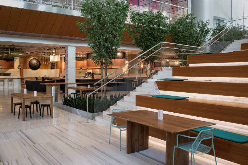 Modern underground tunnel with shops and pedestrians in Houston