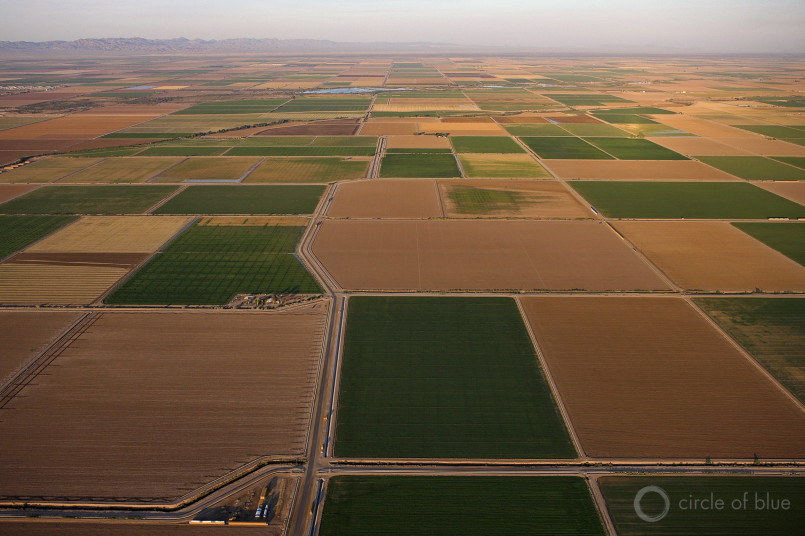 Imperial Valley agriculture aerial California Aerial view of the Imperial Valley in California showing geometric patterns of irrigated farmland in the former desert