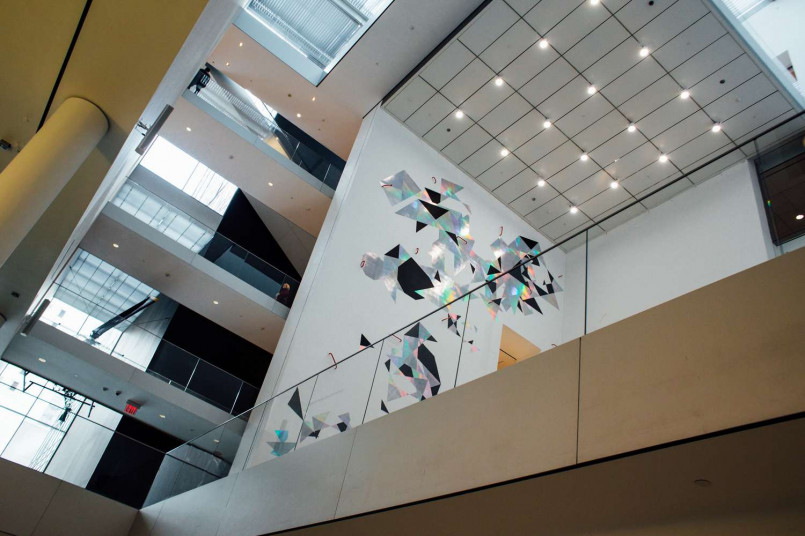 Interior gallery of the Museum of Modern Art showing modern art displays and visitors