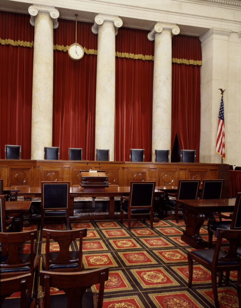 Supreme Court chamber interior Interior view of the Supreme Court chamber showing the ornate architecture and justices' bench