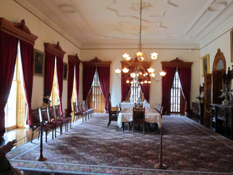 Iolani palace state dining room Ornate state dining room inside Iolani Palace with royal furnishings