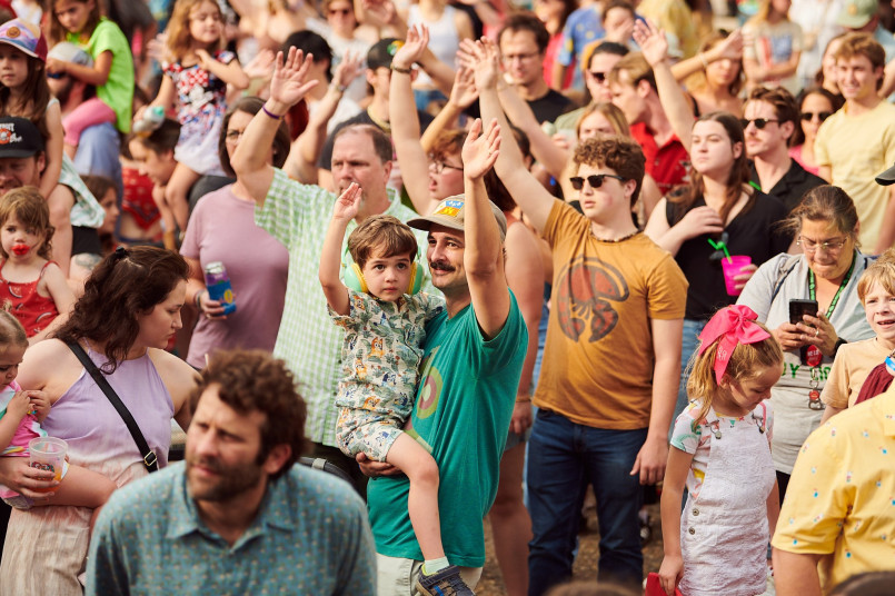 Crowded street festival in downtown Lafayette with live Cajun music