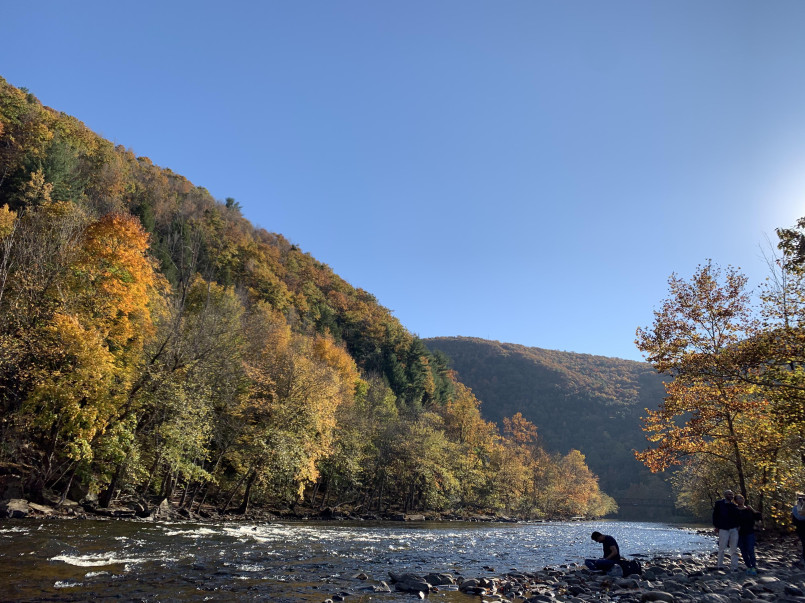 Historic Jim Thorpe nestled in the Lehigh Gorge with colorful autumn trees