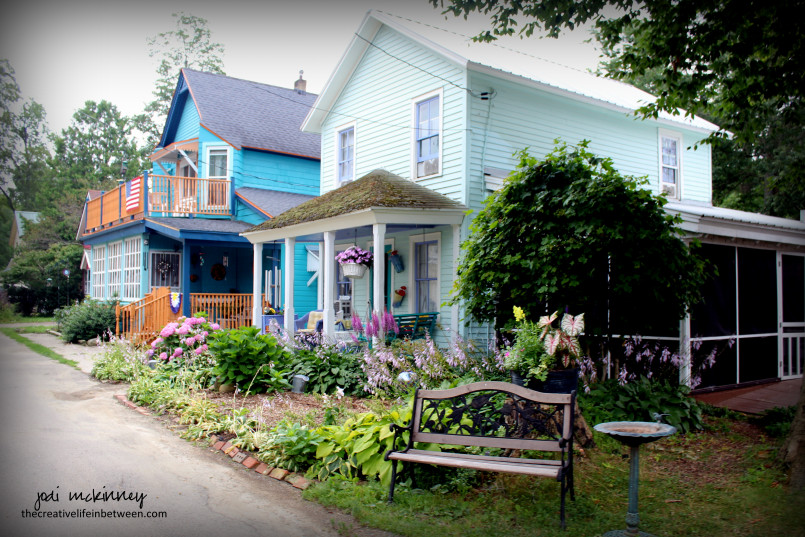 Victorian houses and Inspiration Stump gathering place in the spiritualist community of Lily Dale, New York