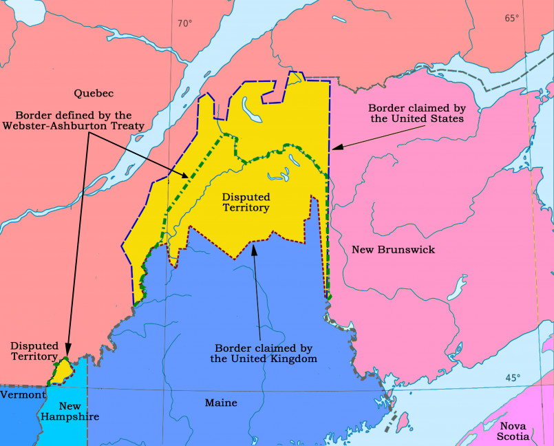 Map of Maine showing its border with New Hampshire and Canada