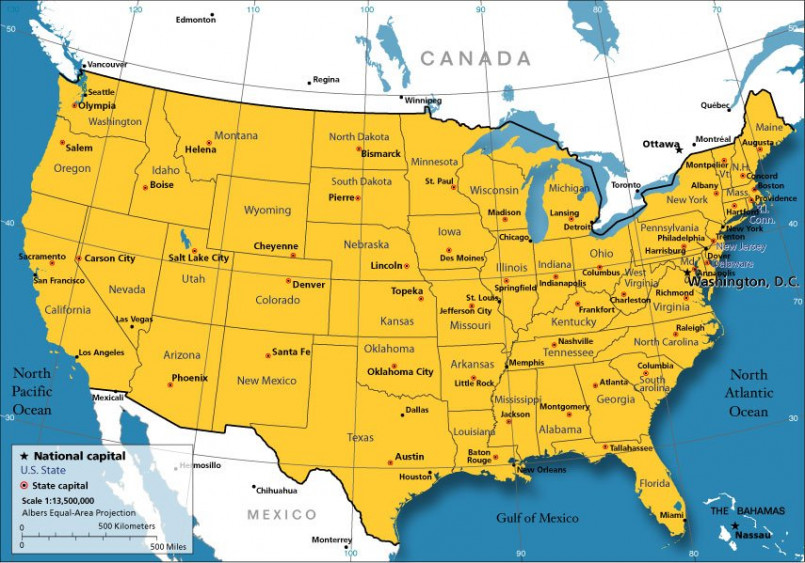 Map comparison US-Canada vs US-Mexico border length Map showing the comparative lengths of the US borders with Canada and Mexico