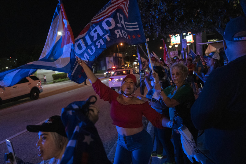 Political rally in Miami with diverse Hispanic voter participation