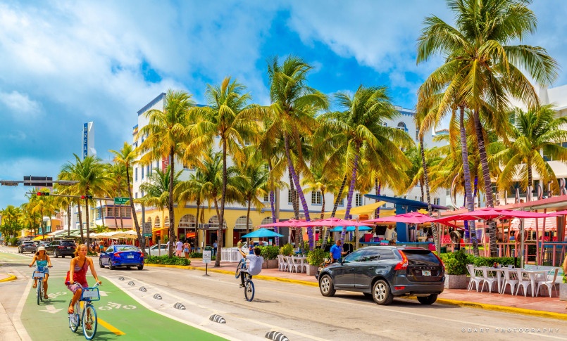 Miami South Beach Art Deco district Colorful Art Deco buildings along Ocean Drive in Miami's South Beach
