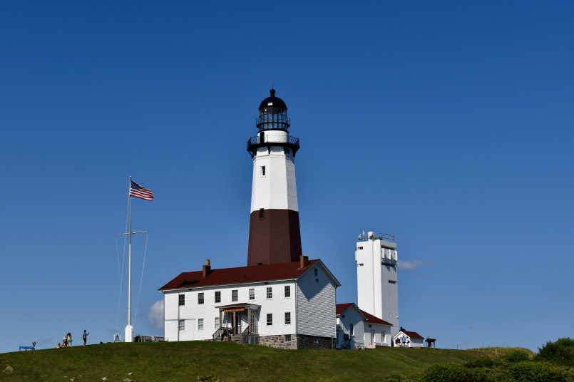 Historic Montauk Lighthouse at the eastern tip of Long Island with Atlantic Ocean views