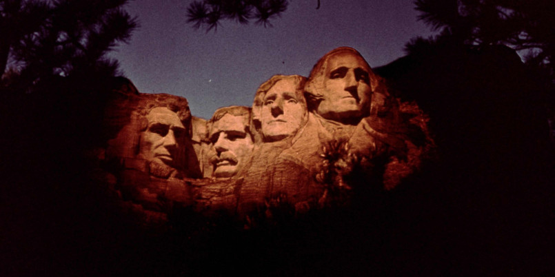 Close-up view of the four presidential faces carved into Mount Rushmore