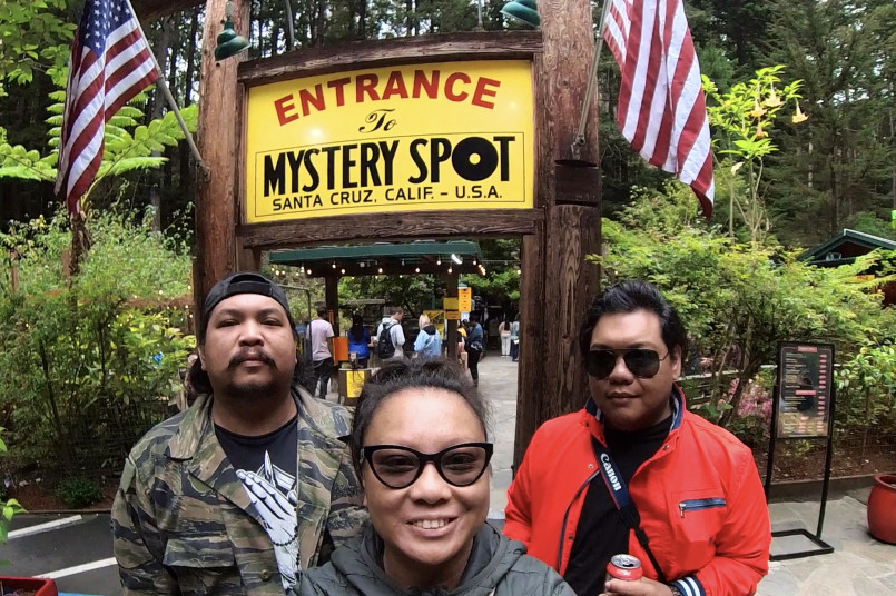 Mystery Spot Santa Cruz California Person appearing to stand at an impossible angle at the Mystery Spot