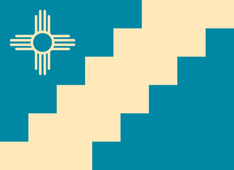 New Mexico state flag with red Zia sun symbol on yellow background