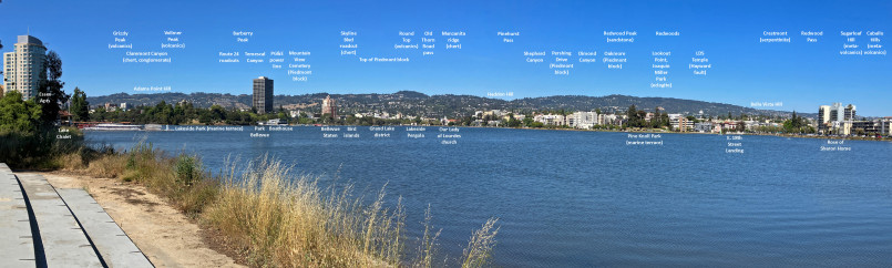 Oakland California skyline Lake Merritt Oakland skyline with Lake Merritt in foreground and Bay Bridge in background