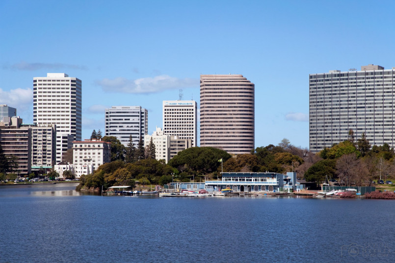 Oakland skyline with Lake Merritt in the foreground