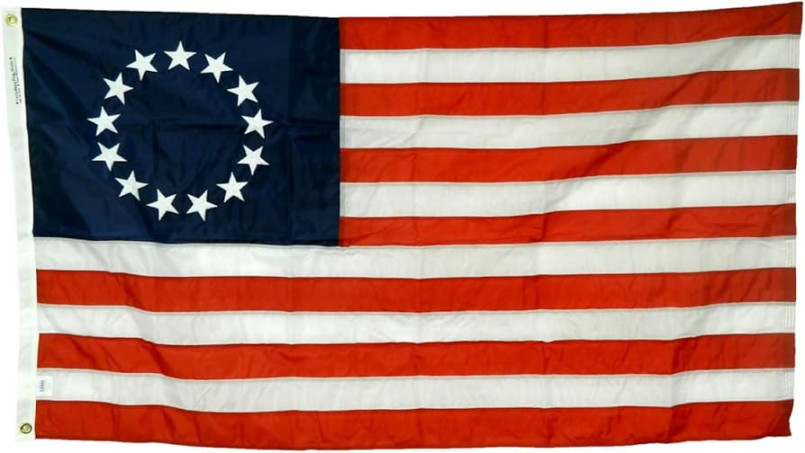 Original American flag with 13 stars arranged in a circle on blue field with 13 red and white stripes
