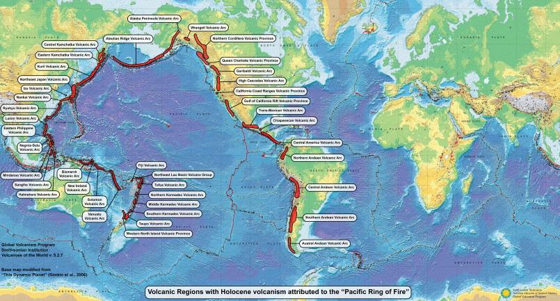 Pacific ring of fire map alaska Map showing Alaska's position on the Pacific Ring of Fire with major tectonic plate boundaries highlighted