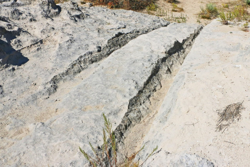 Oregon Trail wagon ruts Wyoming Preserved wagon ruts from the Oregon Trail in Wyoming with prairie landscape