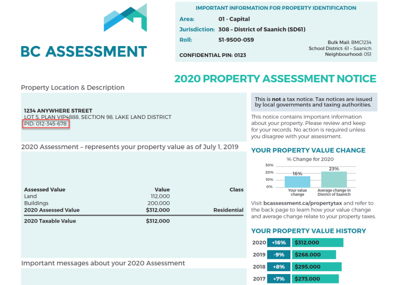 Property tax assessment notice Official property tax assessment document